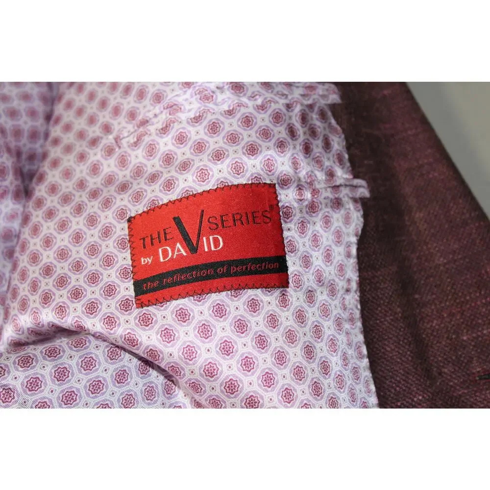 Mens Wool Silk Linen Blend Blazer 52L Italian Fabric Red Pink V Series by David
